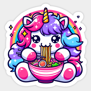 Rainbow Unicorn Eating Ramen Sticker